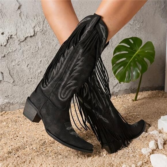 NWT Multiple Sizes Women's Knee-High Western Cowboy Boots Fringe & Tassels - Picture 3 of 3